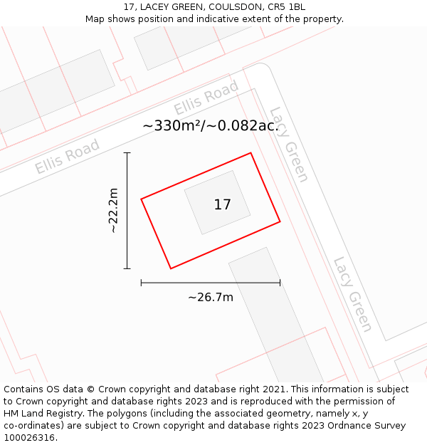 17, LACEY GREEN, COULSDON, CR5 1BL: Plot and title map