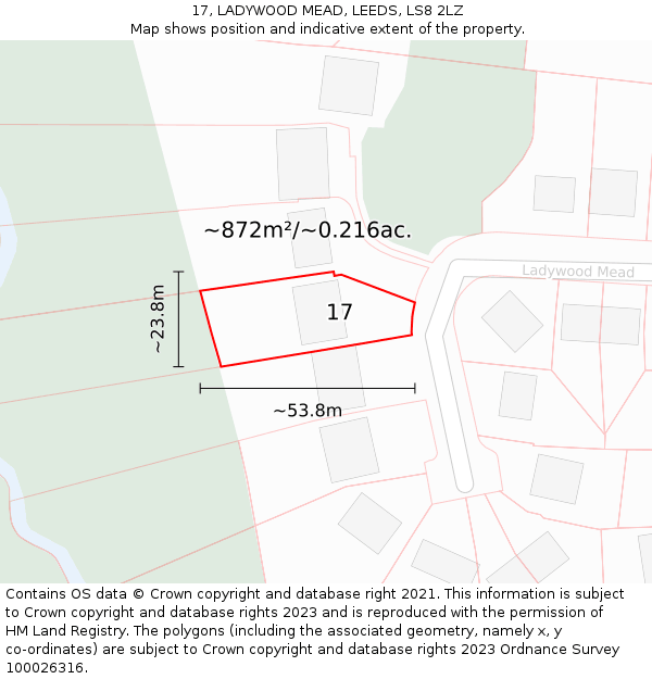 17, LADYWOOD MEAD, LEEDS, LS8 2LZ: Plot and title map