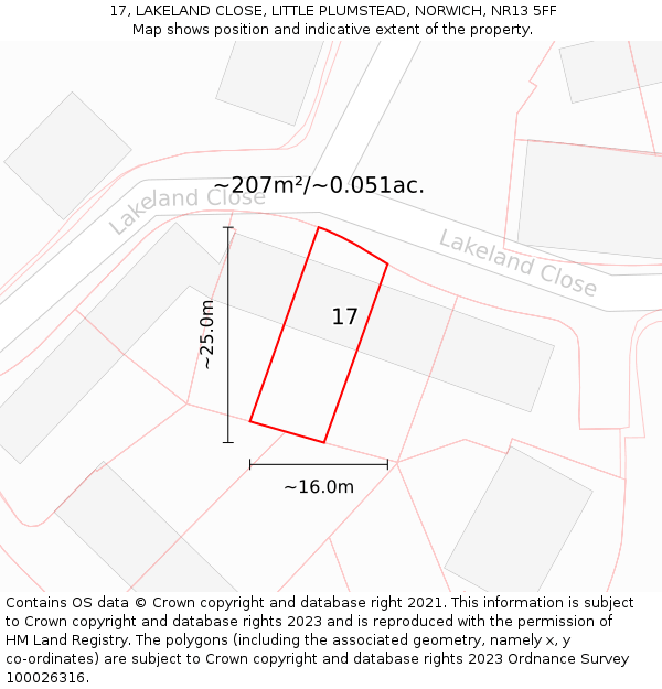 17, LAKELAND CLOSE, LITTLE PLUMSTEAD, NORWICH, NR13 5FF: Plot and title map