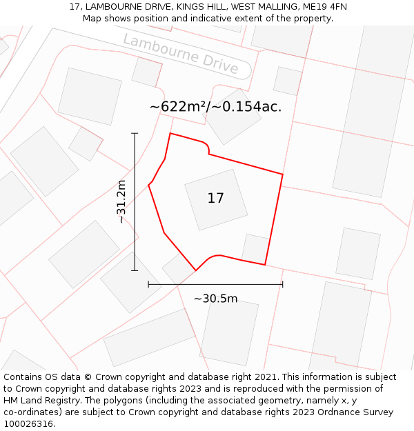 17, LAMBOURNE DRIVE, KINGS HILL, WEST MALLING, ME19 4FN: Plot and title map