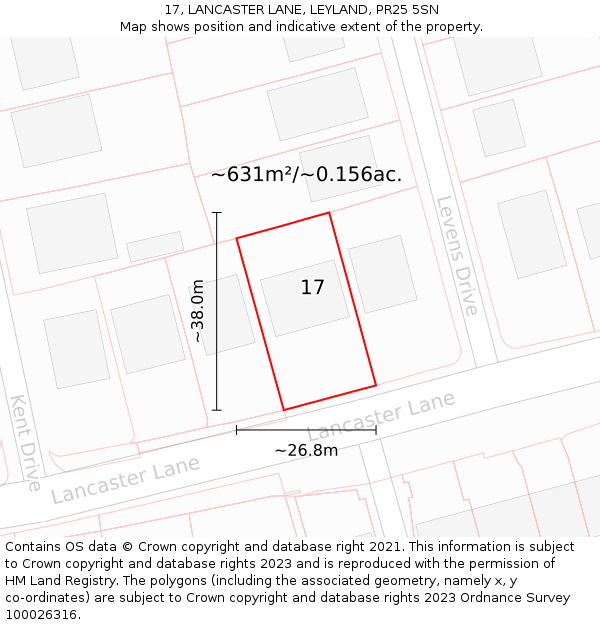 17, LANCASTER LANE, LEYLAND, PR25 5SN: Plot and title map