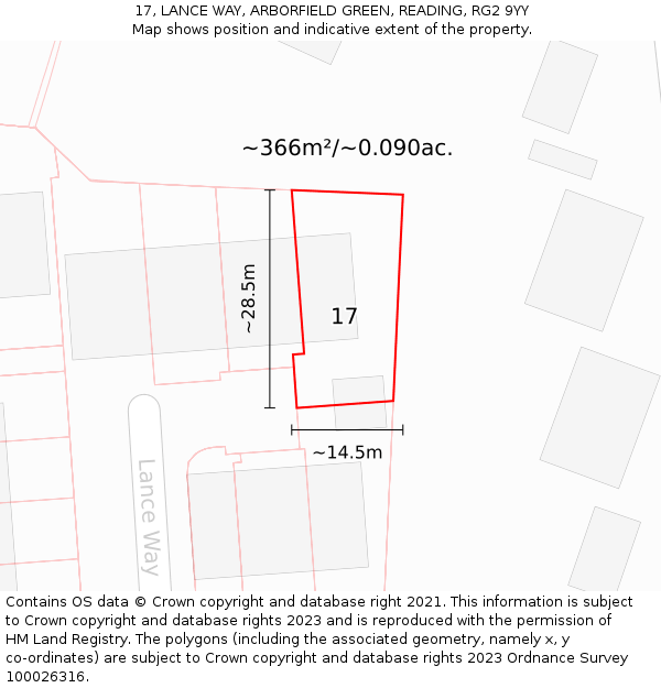 17, LANCE WAY, ARBORFIELD GREEN, READING, RG2 9YY: Plot and title map