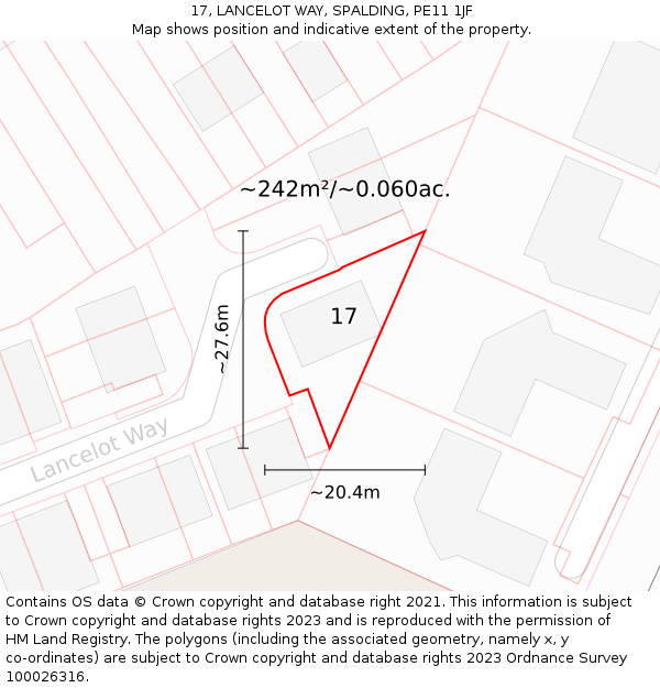 17, LANCELOT WAY, SPALDING, PE11 1JF: Plot and title map