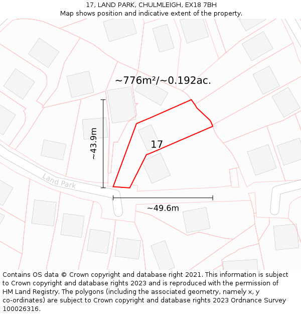 17, LAND PARK, CHULMLEIGH, EX18 7BH: Plot and title map