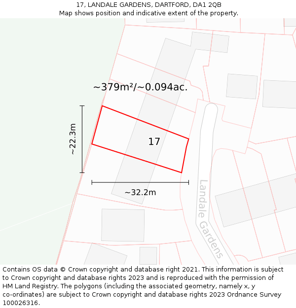 17, LANDALE GARDENS, DARTFORD, DA1 2QB: Plot and title map