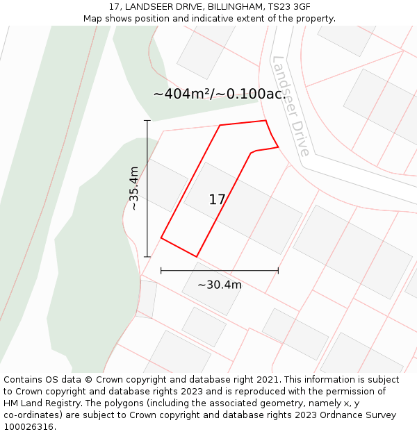 17, LANDSEER DRIVE, BILLINGHAM, TS23 3GF: Plot and title map