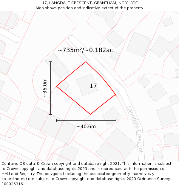 17, LANGDALE CRESCENT, GRANTHAM, NG31 8DF: Plot and title map