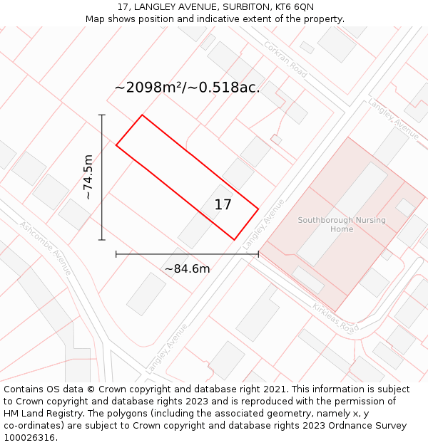 17, LANGLEY AVENUE, SURBITON, KT6 6QN: Plot and title map