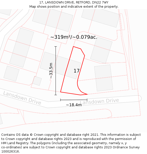 17, LANSDOWN DRIVE, RETFORD, DN22 7WY: Plot and title map