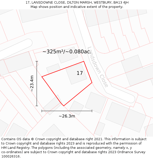 17, LANSDOWNE CLOSE, DILTON MARSH, WESTBURY, BA13 4JH: Plot and title map