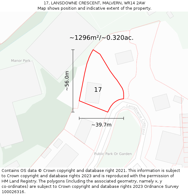 17, LANSDOWNE CRESCENT, MALVERN, WR14 2AW: Plot and title map