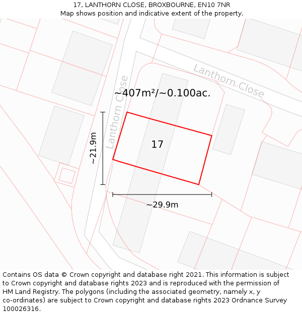 17, LANTHORN CLOSE, BROXBOURNE, EN10 7NR: Plot and title map