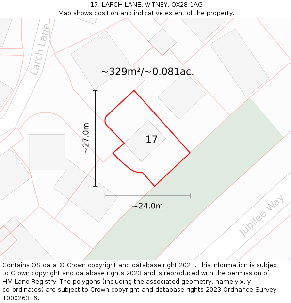 17, LARCH LANE, WITNEY, OX28 1AG: Plot and title map