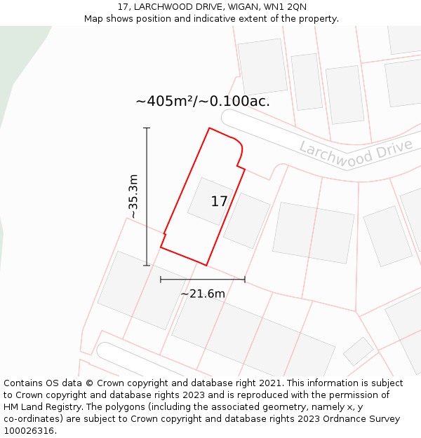 17, LARCHWOOD DRIVE, WIGAN, WN1 2QN: Plot and title map