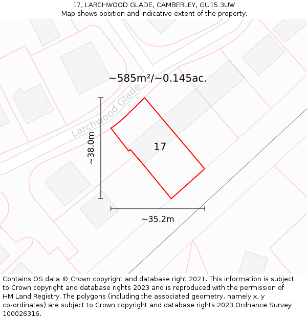 17, LARCHWOOD GLADE, CAMBERLEY, GU15 3UW: Plot and title map