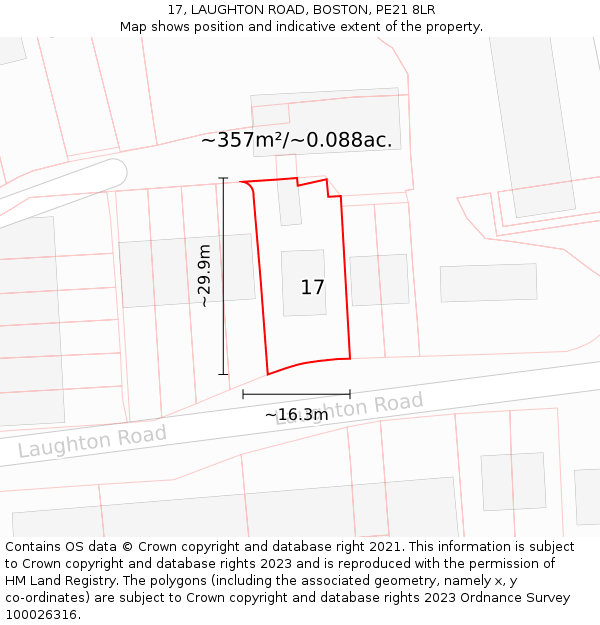 17, LAUGHTON ROAD, BOSTON, PE21 8LR: Plot and title map