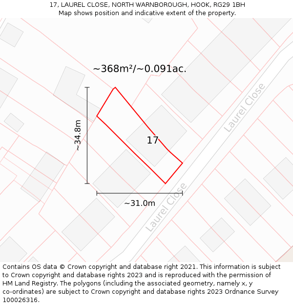 17, LAUREL CLOSE, NORTH WARNBOROUGH, HOOK, RG29 1BH: Plot and title map