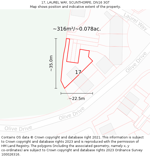 17, LAUREL WAY, SCUNTHORPE, DN16 3GT: Plot and title map