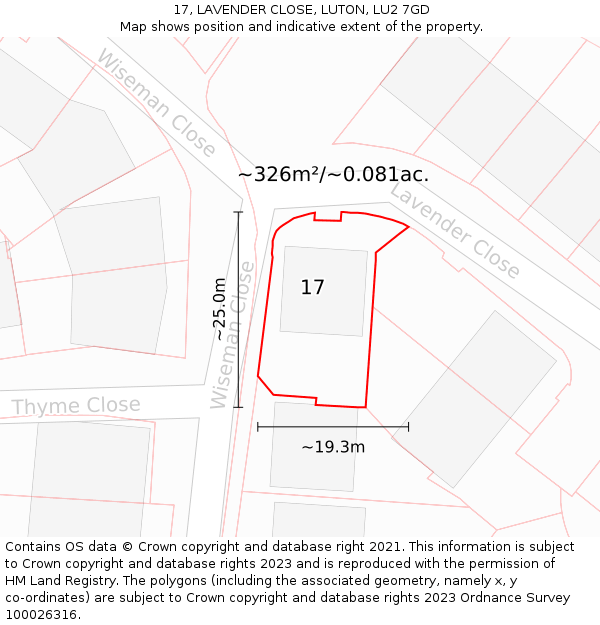 17, LAVENDER CLOSE, LUTON, LU2 7GD: Plot and title map