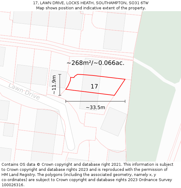 17, LAWN DRIVE, LOCKS HEATH, SOUTHAMPTON, SO31 6TW: Plot and title map