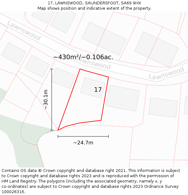 17, LAWNSWOOD, SAUNDERSFOOT, SA69 9HX: Plot and title map