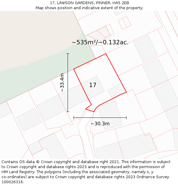 17, LAWSON GARDENS, PINNER, HA5 2EB: Plot and title map