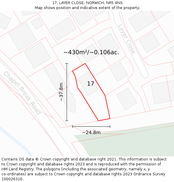 17, LAYER CLOSE, NORWICH, NR5 9NS: Plot and title map