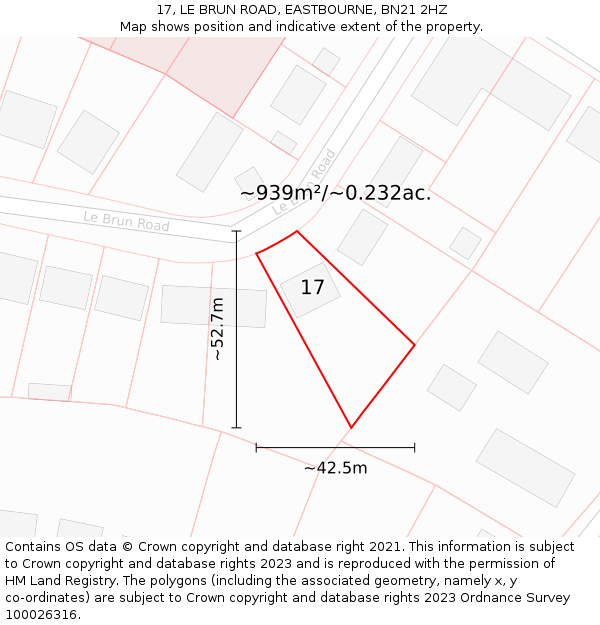 17, LE BRUN ROAD, EASTBOURNE, BN21 2HZ: Plot and title map