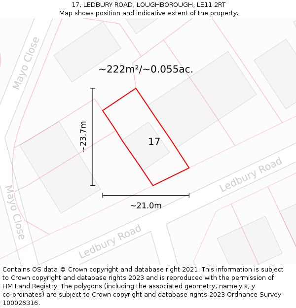 17, LEDBURY ROAD, LOUGHBOROUGH, LE11 2RT: Plot and title map