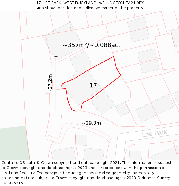 17, LEE PARK, WEST BUCKLAND, WELLINGTON, TA21 9PX: Plot and title map