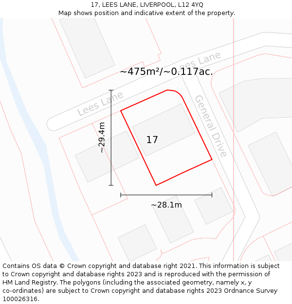 17, LEES LANE, LIVERPOOL, L12 4YQ: Plot and title map