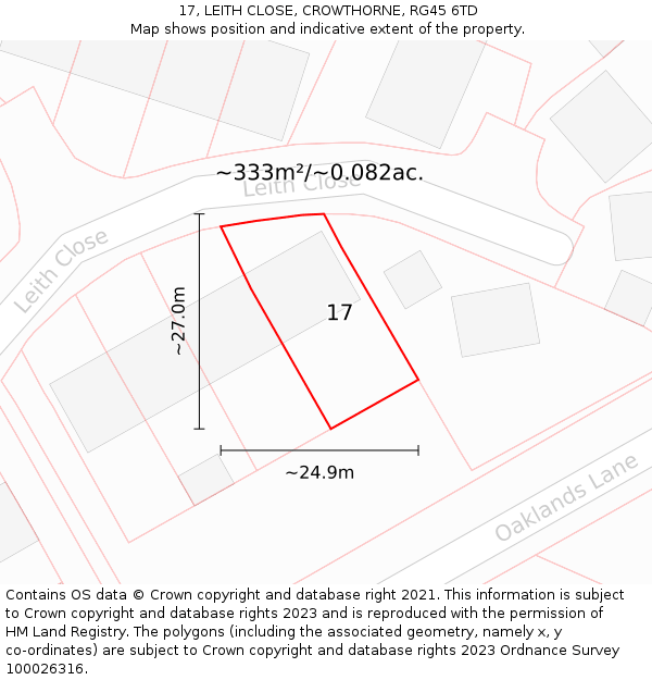 17, LEITH CLOSE, CROWTHORNE, RG45 6TD: Plot and title map