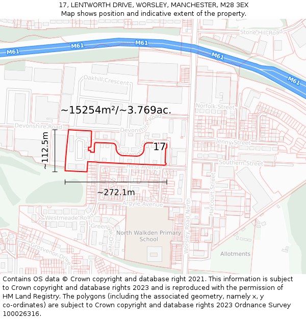 17, LENTWORTH DRIVE, WORSLEY, MANCHESTER, M28 3EX: Plot and title map