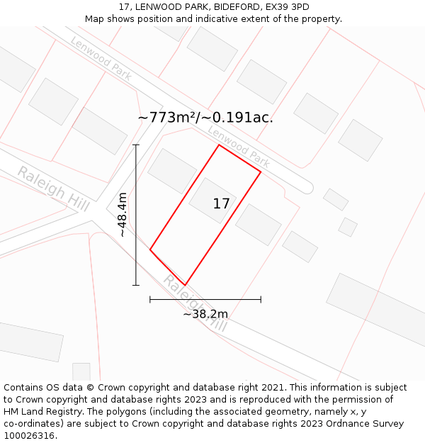 17, LENWOOD PARK, BIDEFORD, EX39 3PD: Plot and title map