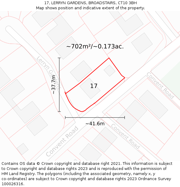 17, LERRYN GARDENS, BROADSTAIRS, CT10 3BH: Plot and title map