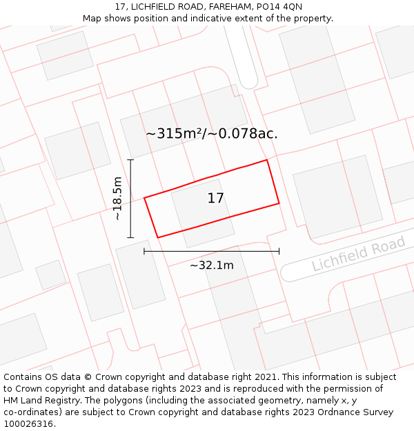 17, LICHFIELD ROAD, FAREHAM, PO14 4QN: Plot and title map