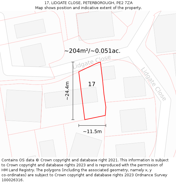 17, LIDGATE CLOSE, PETERBOROUGH, PE2 7ZA: Plot and title map