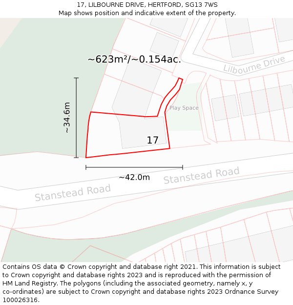 17, LILBOURNE DRIVE, HERTFORD, SG13 7WS: Plot and title map