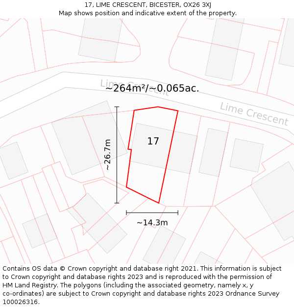 17, LIME CRESCENT, BICESTER, OX26 3XJ: Plot and title map