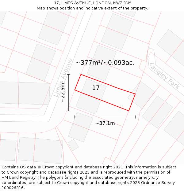 17, LIMES AVENUE, LONDON, NW7 3NY: Plot and title map