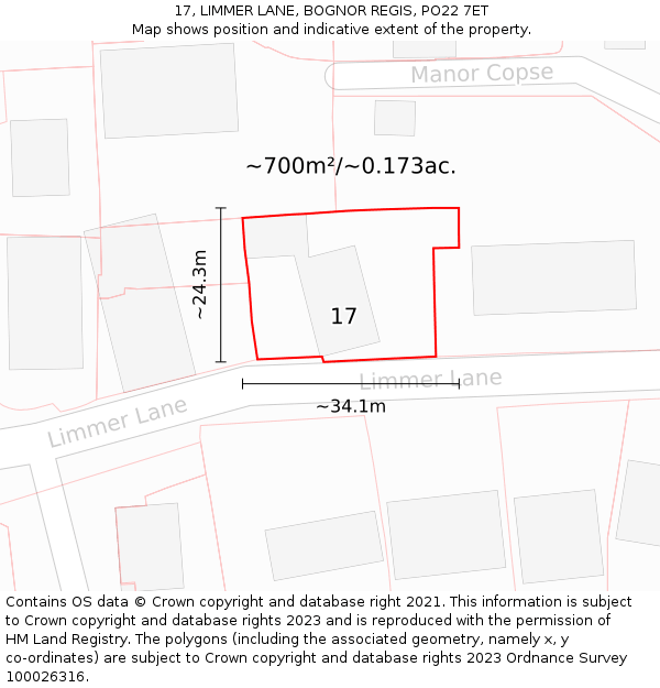 17, LIMMER LANE, BOGNOR REGIS, PO22 7ET: Plot and title map