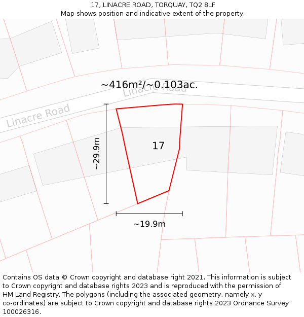 17, LINACRE ROAD, TORQUAY, TQ2 8LF: Plot and title map