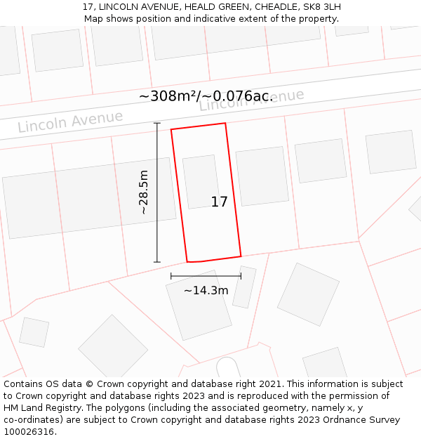 17, LINCOLN AVENUE, HEALD GREEN, CHEADLE, SK8 3LH: Plot and title map