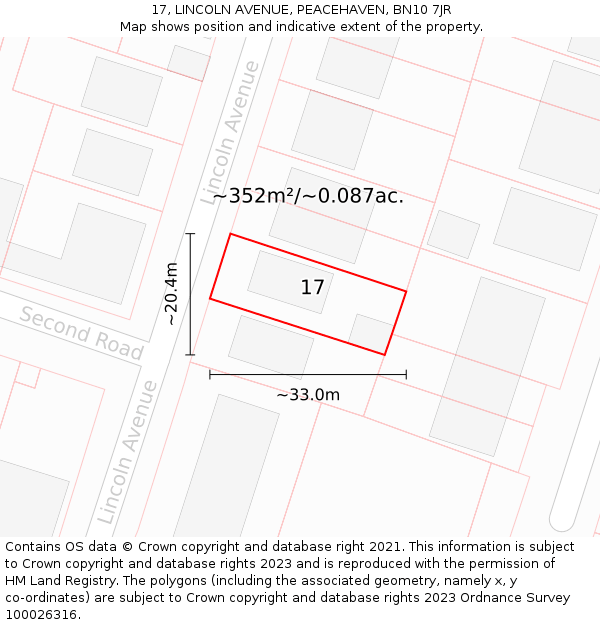 17, LINCOLN AVENUE, PEACEHAVEN, BN10 7JR: Plot and title map