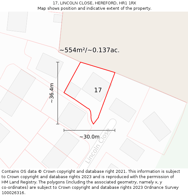 17, LINCOLN CLOSE, HEREFORD, HR1 1RX: Plot and title map