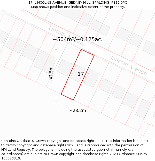 17, LINCOLNS AVENUE, GEDNEY HILL, SPALDING, PE12 0PQ: Plot and title map