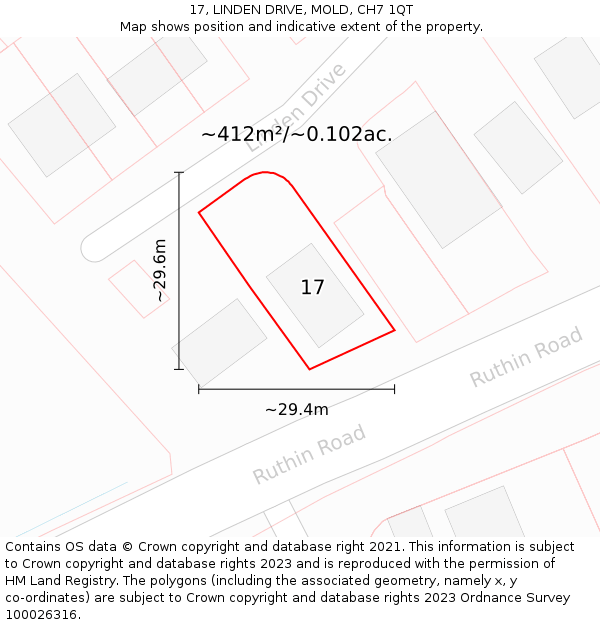 17, LINDEN DRIVE, MOLD, CH7 1QT: Plot and title map