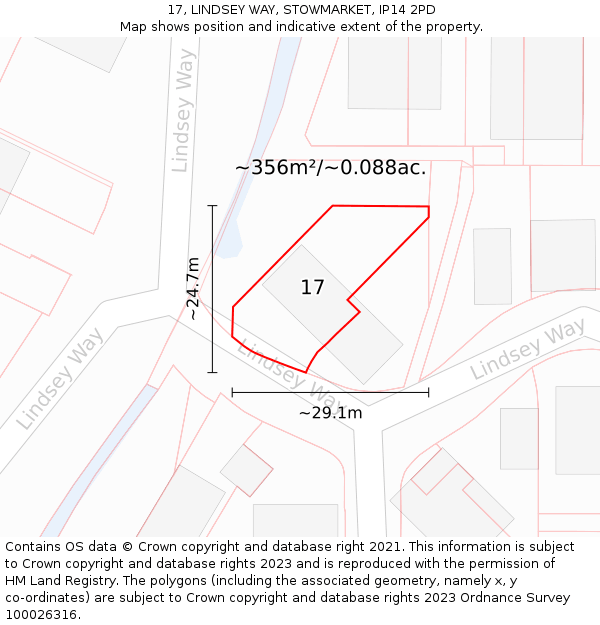 17, LINDSEY WAY, STOWMARKET, IP14 2PD: Plot and title map