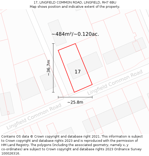 17, LINGFIELD COMMON ROAD, LINGFIELD, RH7 6BU: Plot and title map