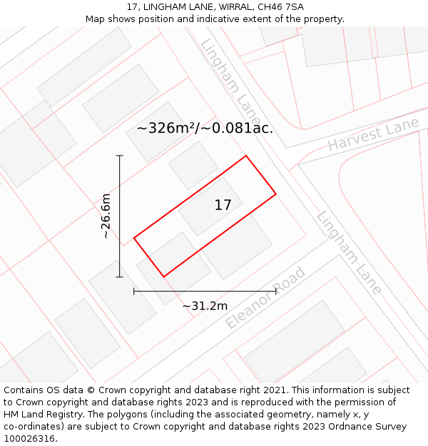 17, LINGHAM LANE, WIRRAL, CH46 7SA: Plot and title map